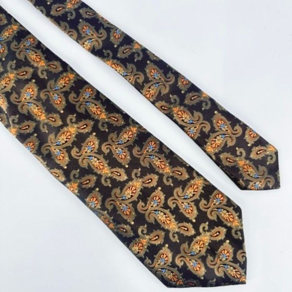 Altea Milano Men's 100% Silk Paisley‎ Handmade In Italy Neck Tie Brown Orange